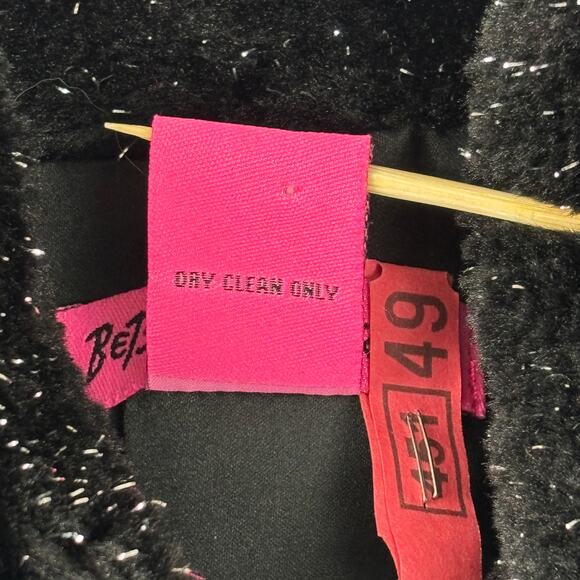 Betsey Johnson Silver Sparkle Black Faux Fur Glam Vest w/ Pockets Size MED - Picture 8 of 10